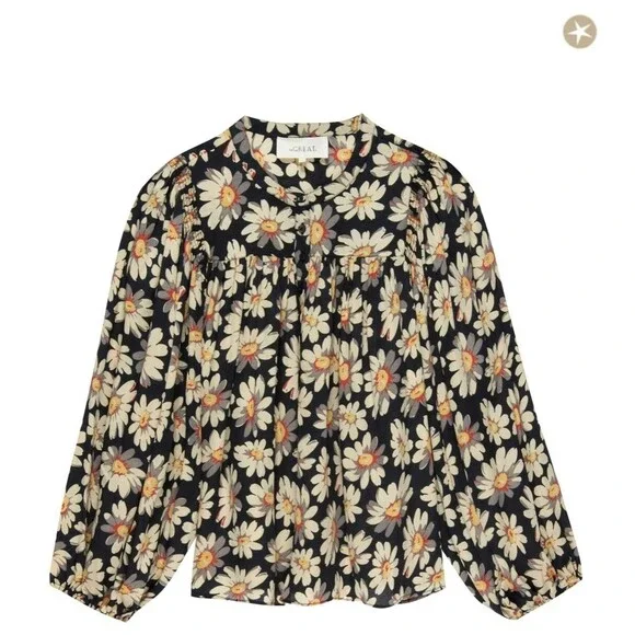 The Great. Tale Blouse Top Floral Printed Smocked Balloon Sleeve S-1 NEW 279867